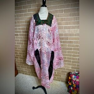 Traditional Egyptian/Berber Ladies Fancy Tunic/Dress in Pink Sheer Mesh